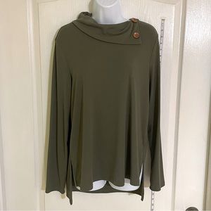 Mossy Green Relaxed Fit Tunic Top with Shoulder Button Detail